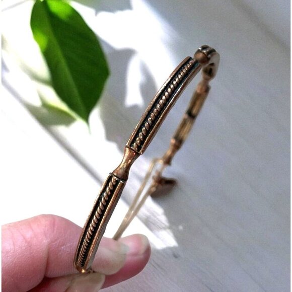 Alex and Ani Engraved Copper Tone Beaded Bracelet Adjustable 2.0"- 3.5" - Picture 2 of 2